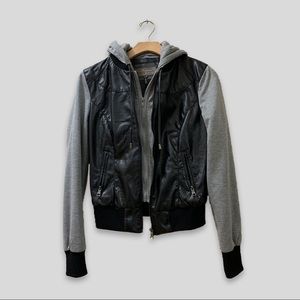 Ci Sono By Cavalini Faux Leather Hooded Jacket - Black/Grey
